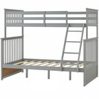Twin Over Full Bunk Bed, Wooden Bunk Bed with Ladder and Safety Guard Rails – Gray