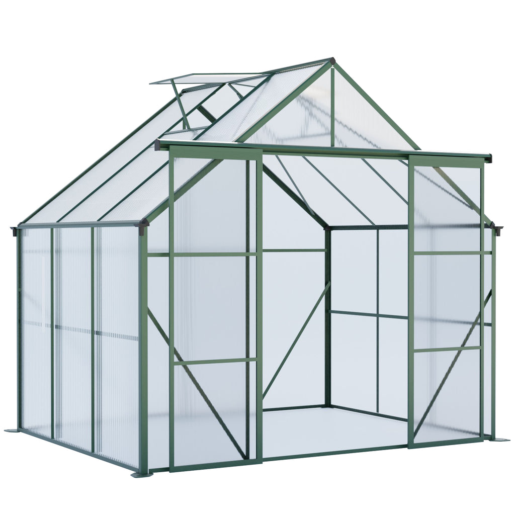 Green Double Door Polycarbonate Greenhouse - 8x6ft