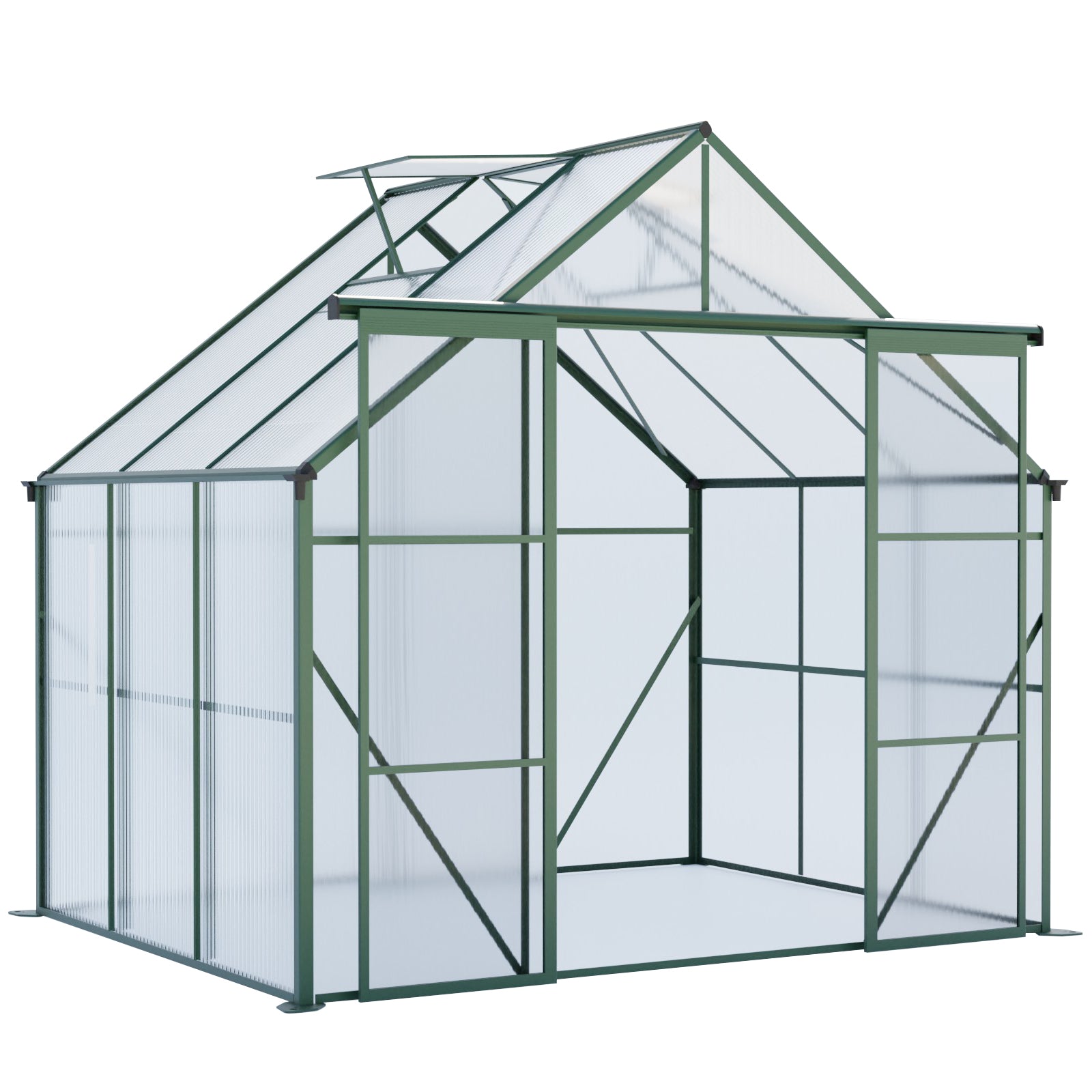 Green Double Door Polycarbonate Greenhouse - 8x6ft