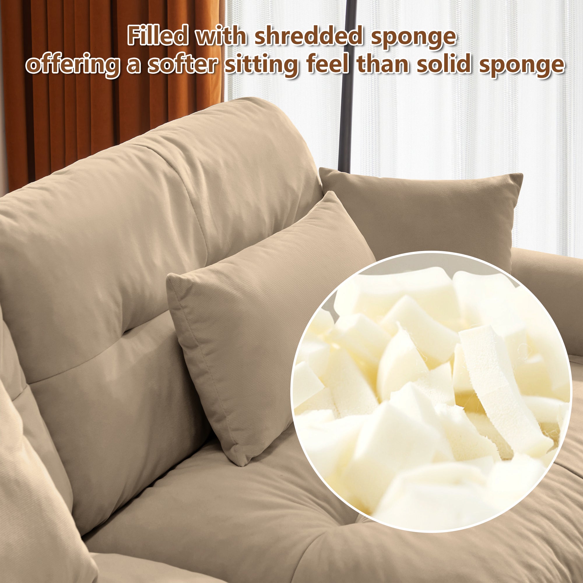 Large Size Modern Two-Seater Sofa with Bolstered Armrests
