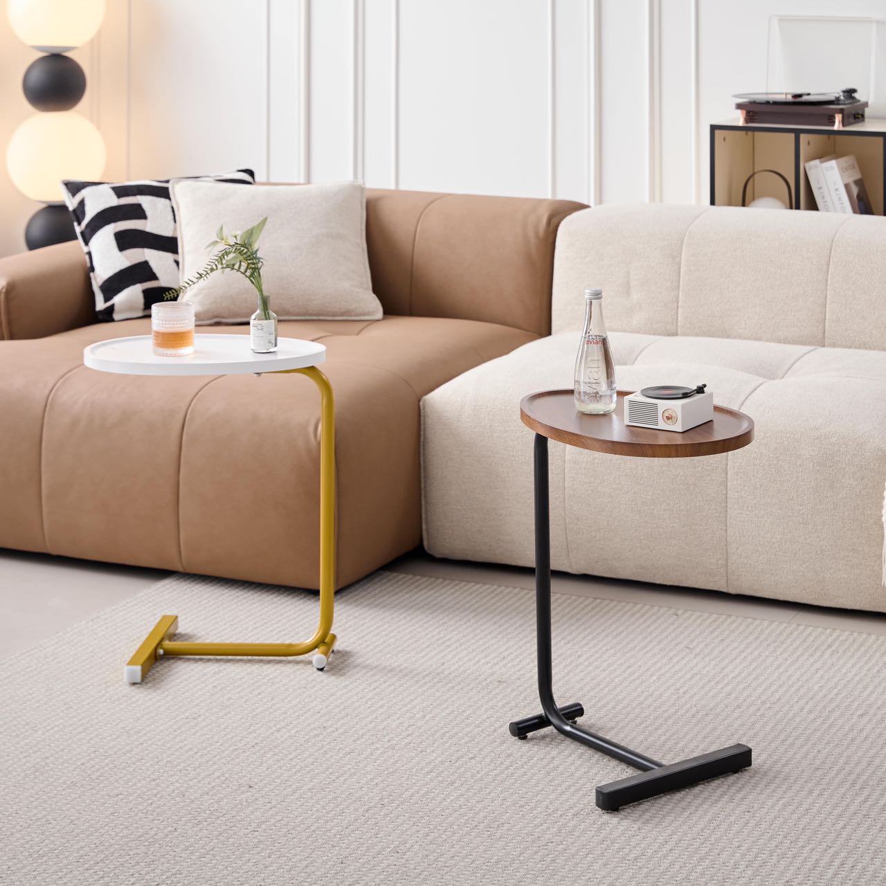 White C-shaped Side Table for Living Room & Bedroom