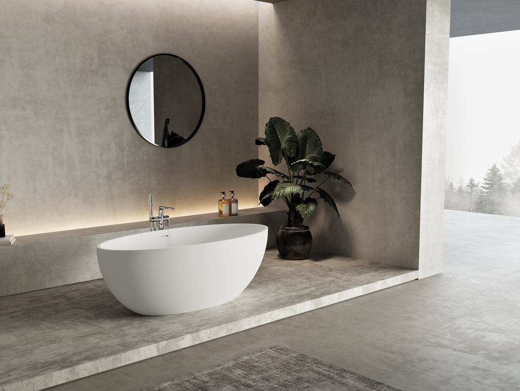 67 in. x 31 in. Oval Freestanding Solid Surface Soaking Bathtub
