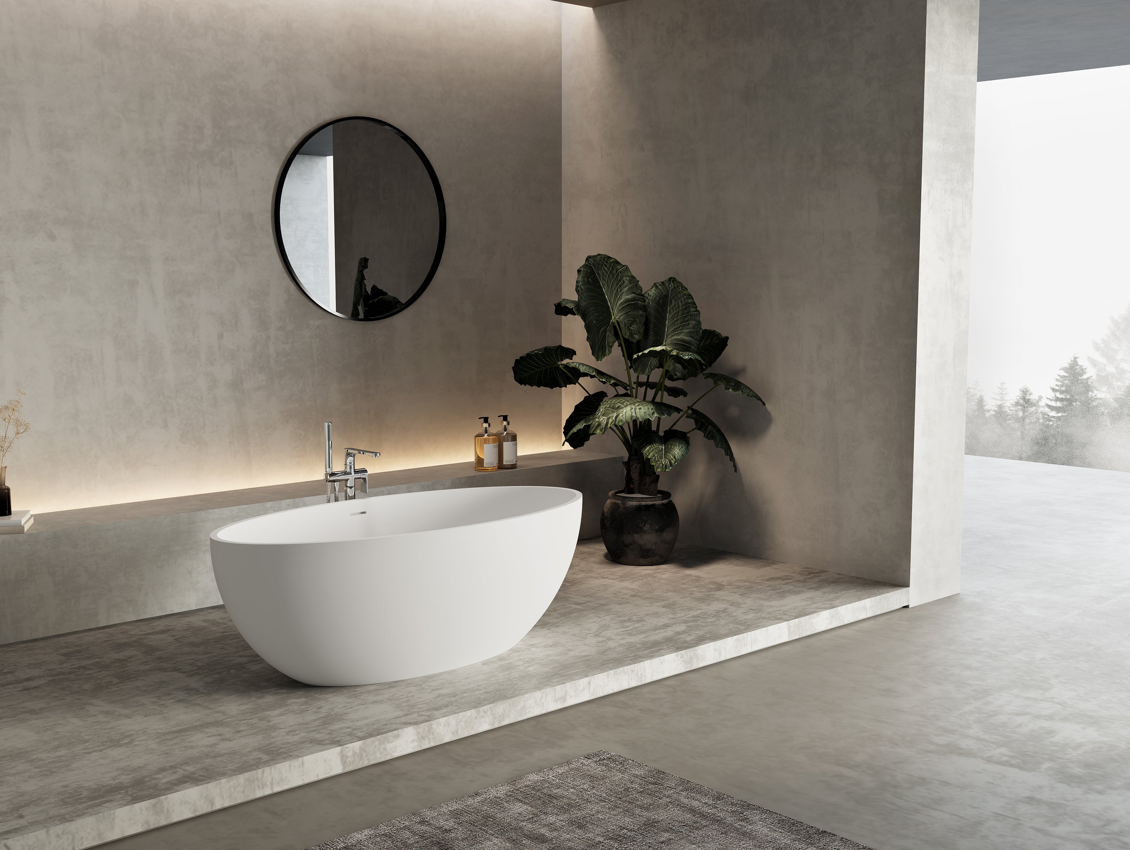 67 in. x 31 in. Oval Freestanding Solid Surface Soaking Bathtub