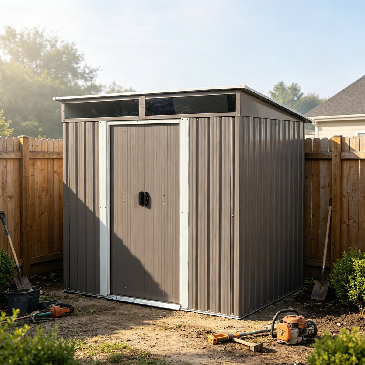 6ft x 5ft Sloped Roof Metal Shed with Transparent Top Panels