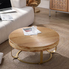 Modern Round Coffee Table with Wooden Carving Pattern