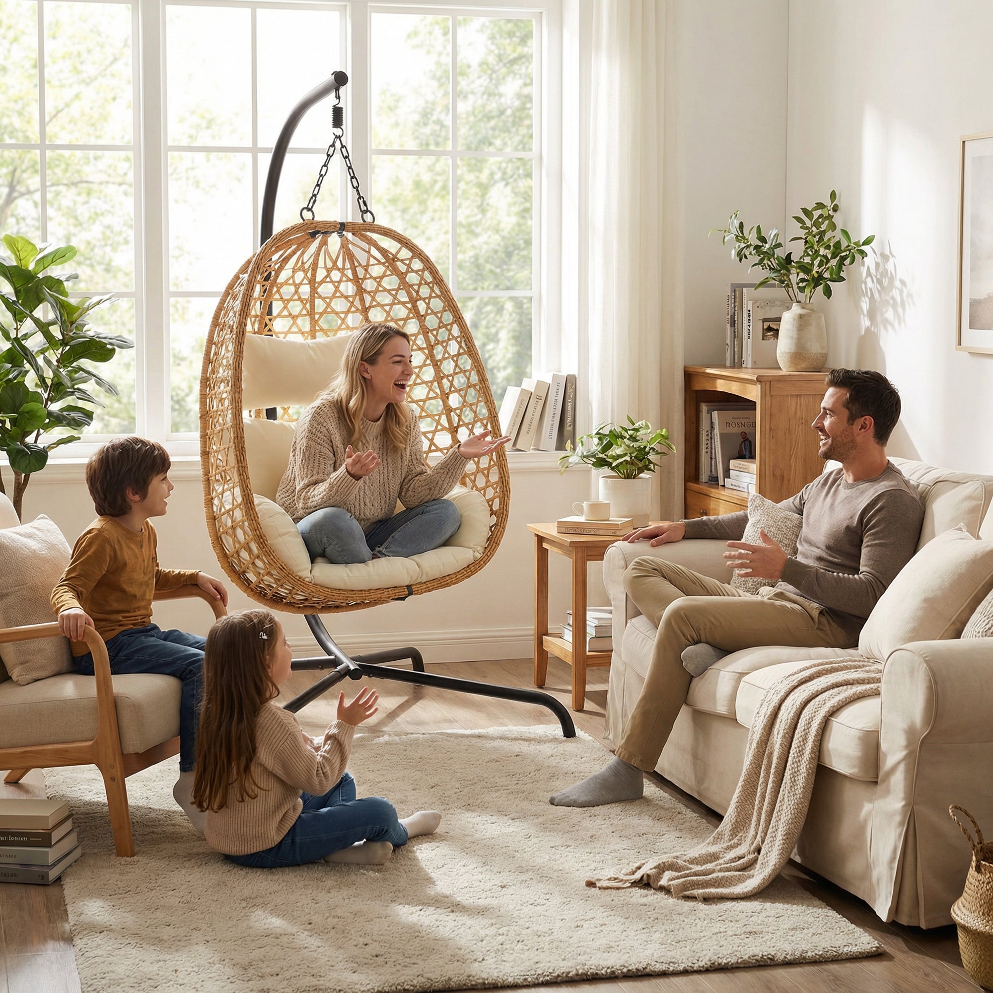 Egg Chair with Stand, Patio Wicker Hanging Chair