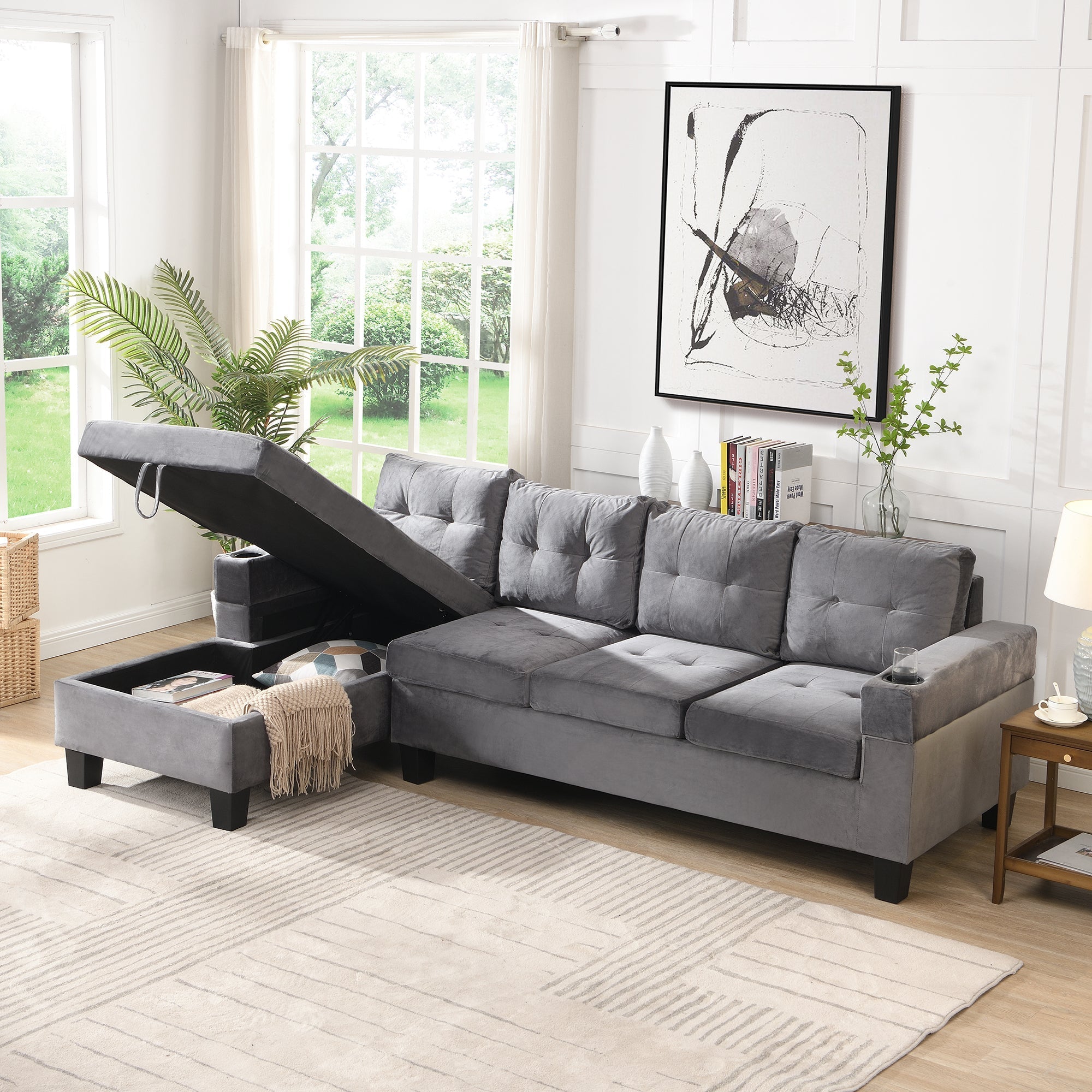 Modern Sectional Sofa Set with L Shape Chaise Lounge