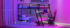 Full Size Metal Bunk Bed with Built-in Desk, Light and 2 Drawers