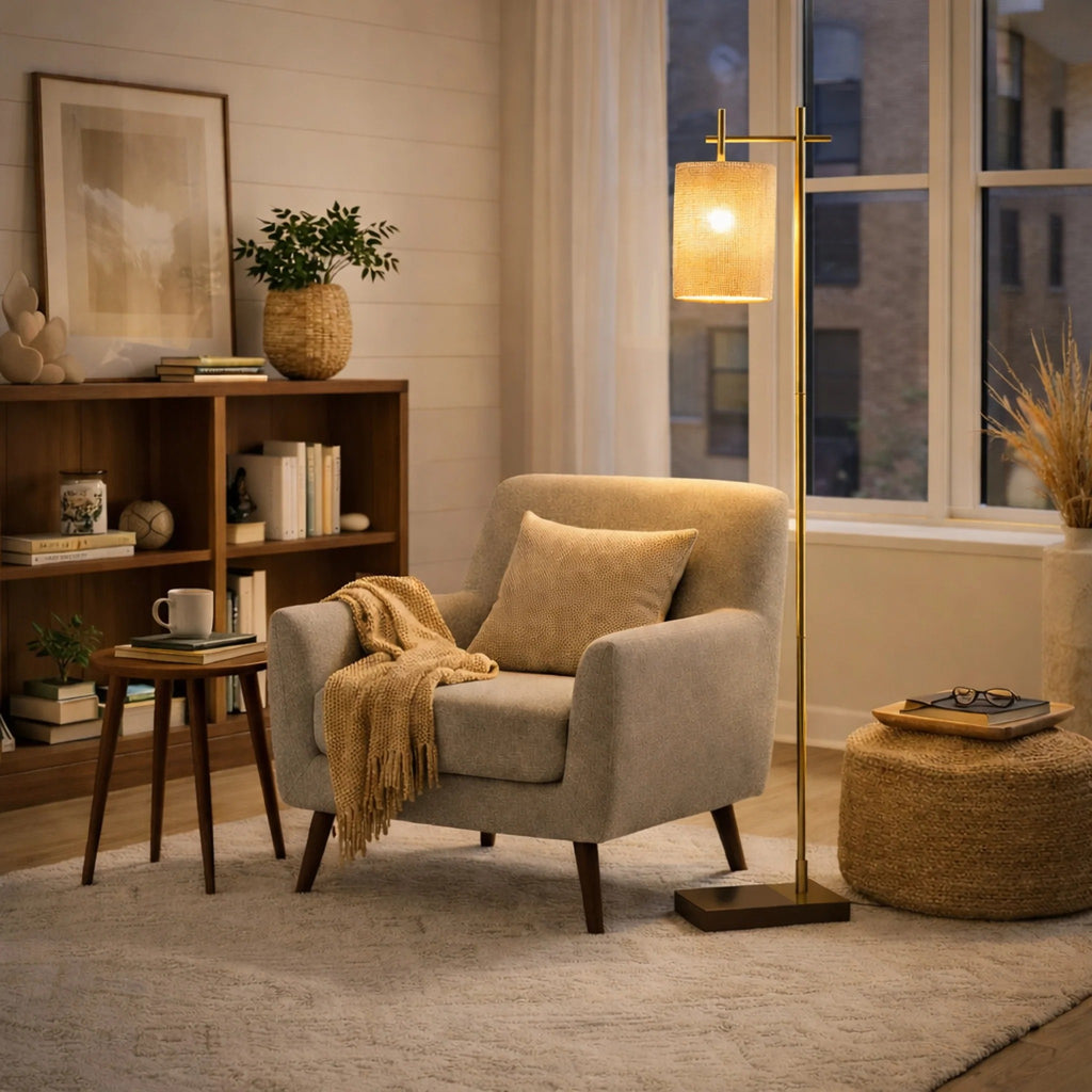 Brizo Bamboo Lampshade Floor Lamp