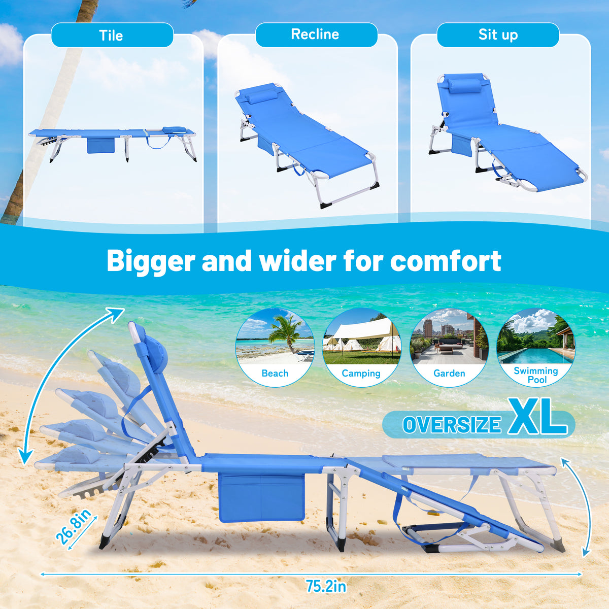 3-in-1 Heavy Duty Tanning Chair with Face Hole