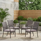 Outdoor PE Rattan Stacking Chair Set with Cushions (Set of 4)