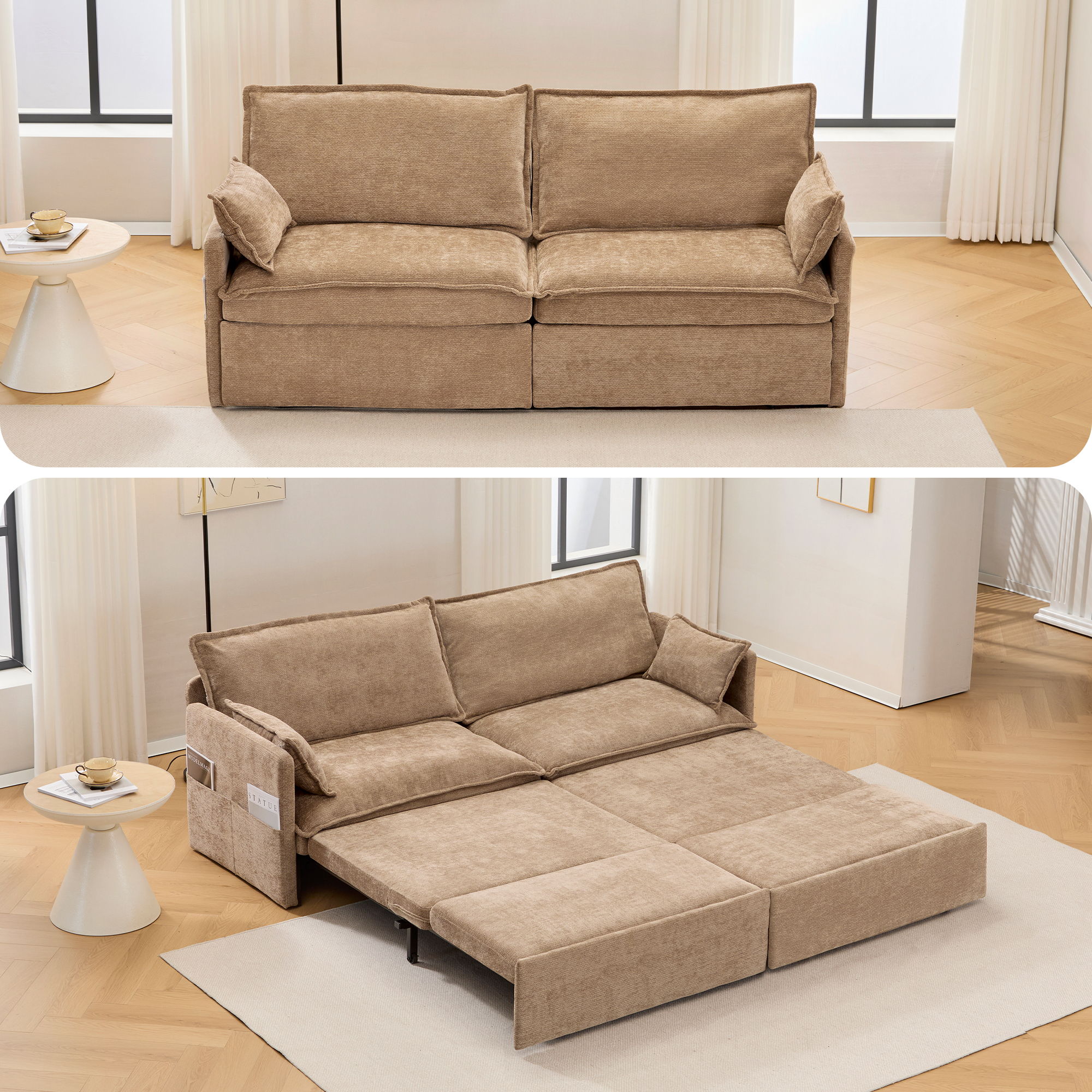 Pull Out Sofa Bed, Convertible Sleeper Sofa Couch, Side Storage, and USB / C - Type Charging Ports Chair
