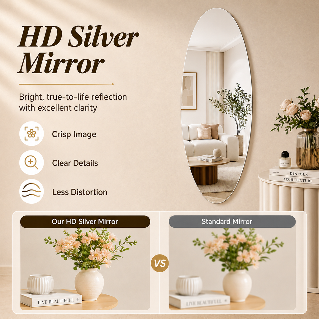 65" x 21" Modern Oval Full Length Wall Mirror