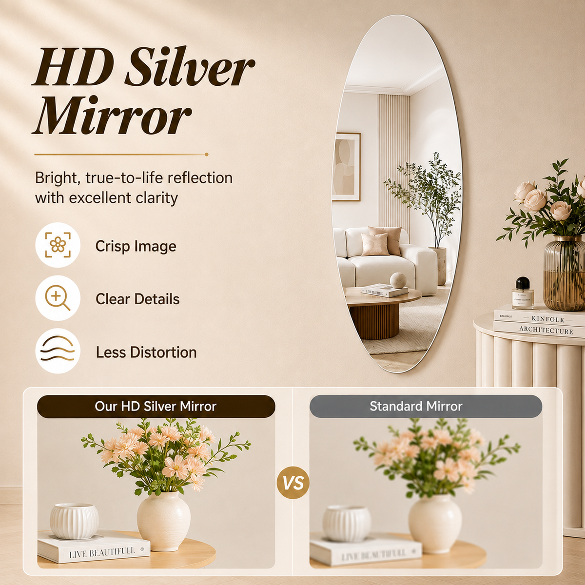 65" x 21" Modern Oval Full Length Wall Mirror