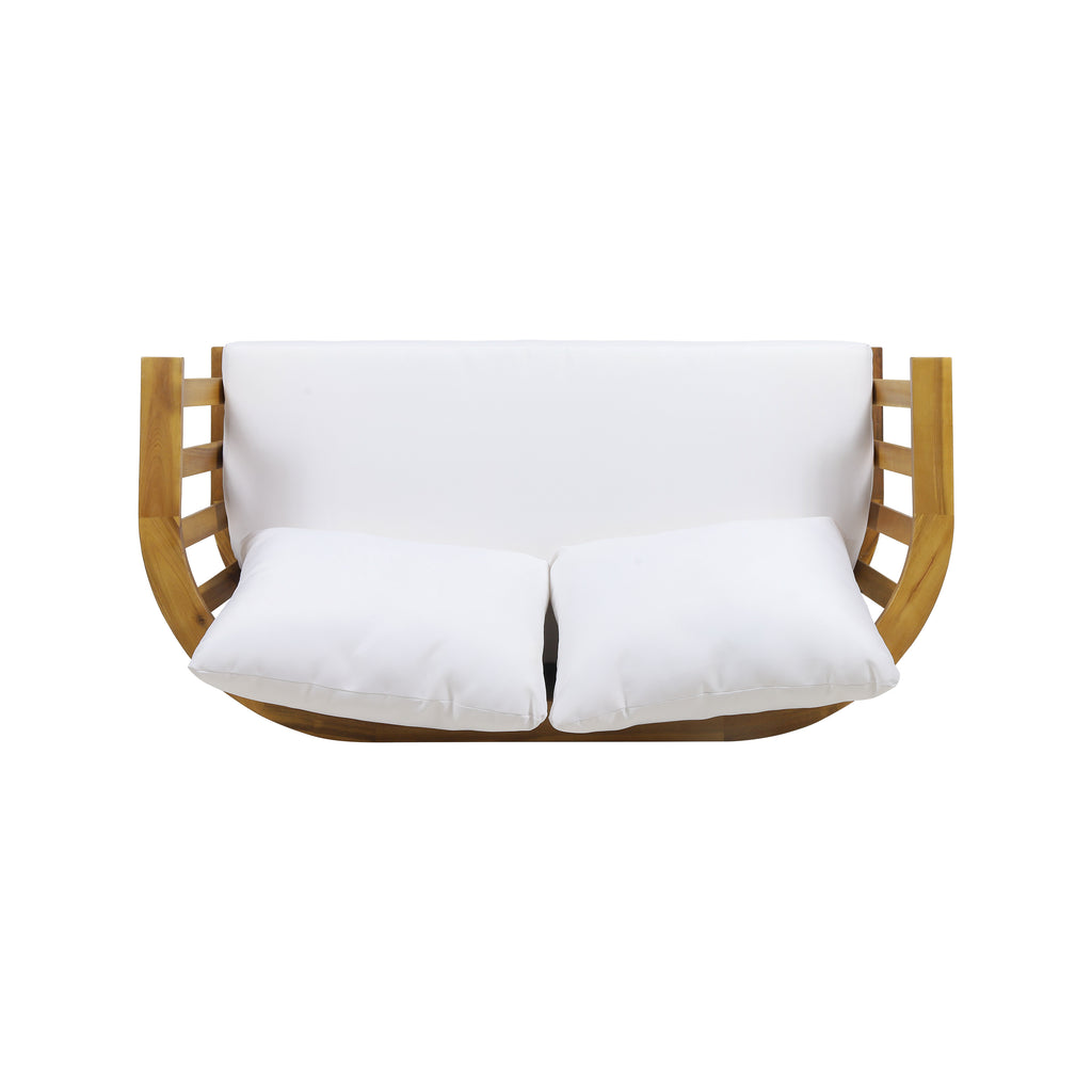 Outdoor Wooden Loveseat with Cushions - White/Teak