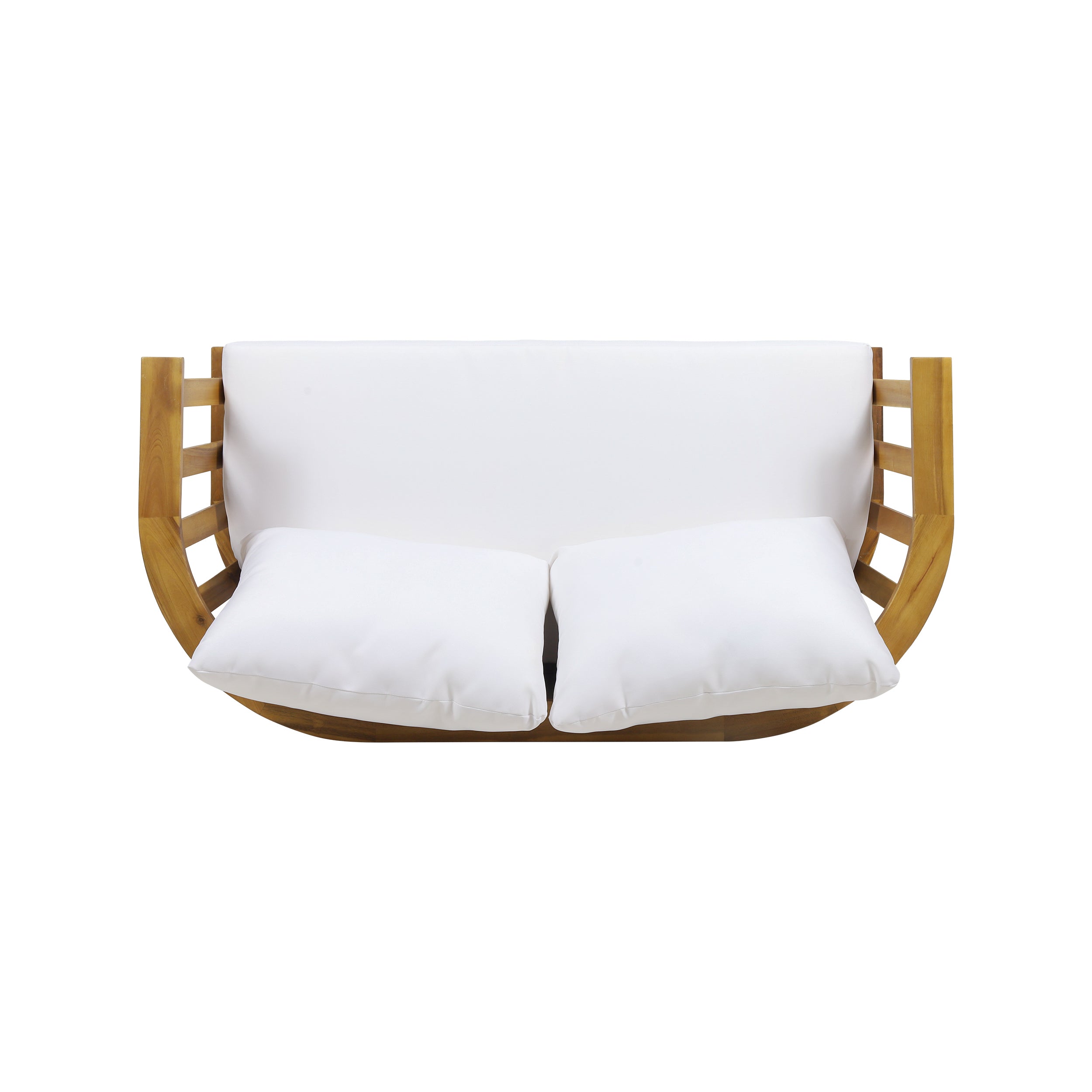 Outdoor Wooden Loveseat with Cushions - White/Teak