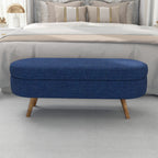Blue Oval Storage Bench with Rubber Wood Legs