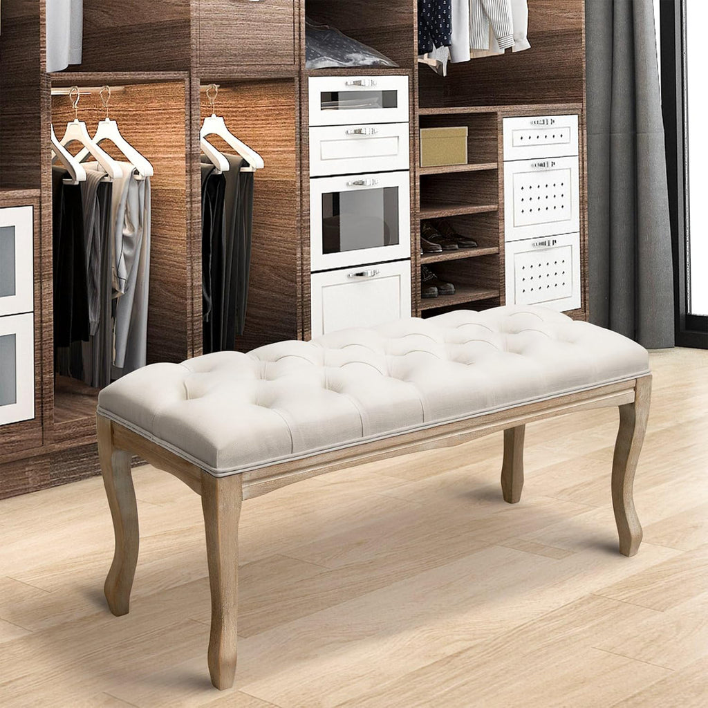 French Vintage Tufted Entryway Bench
