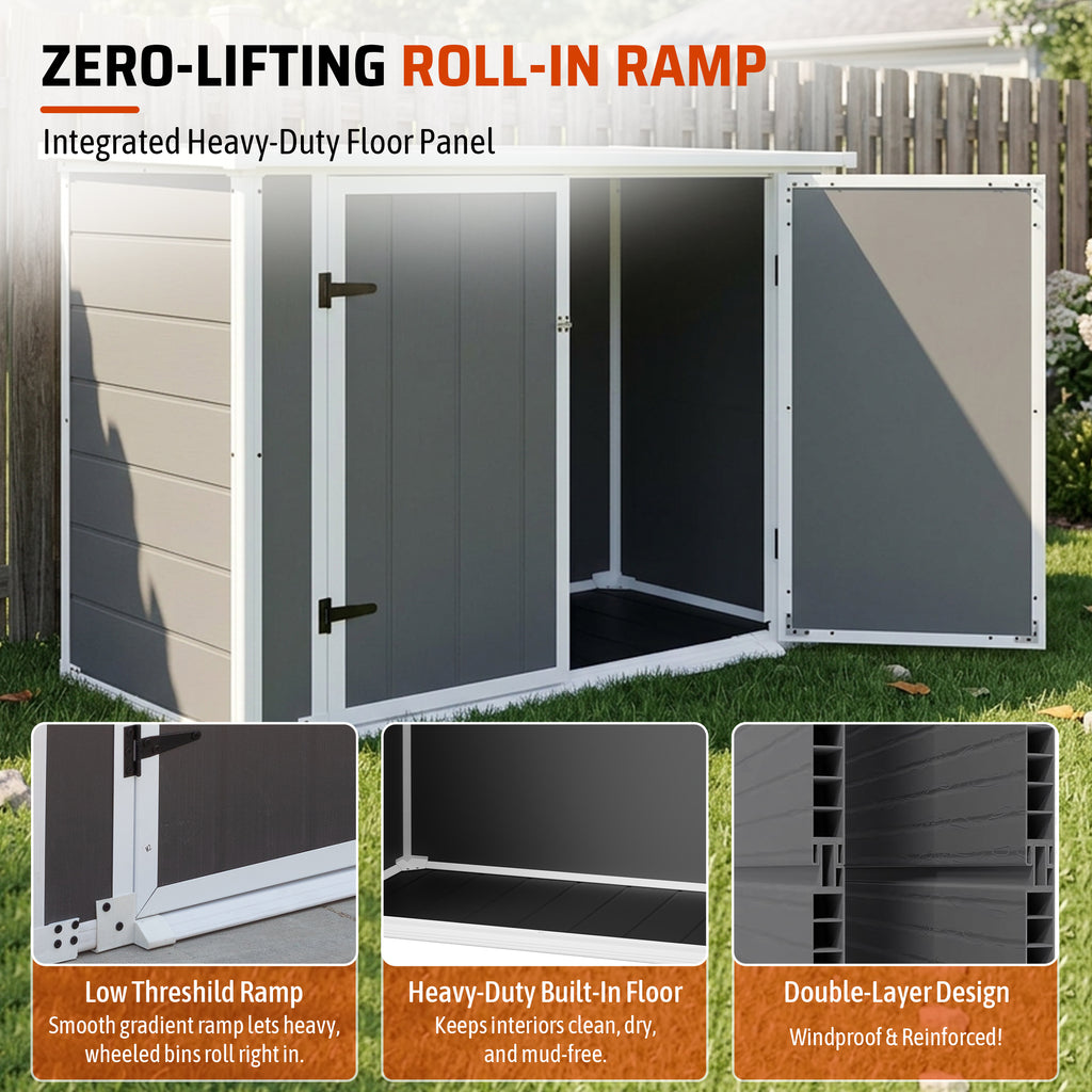 Horizontal Outdoor Storage Shed with Ramp & Hydraulic Lid