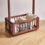 Solid Wood Freestanding Coat Rack with Storage Basket