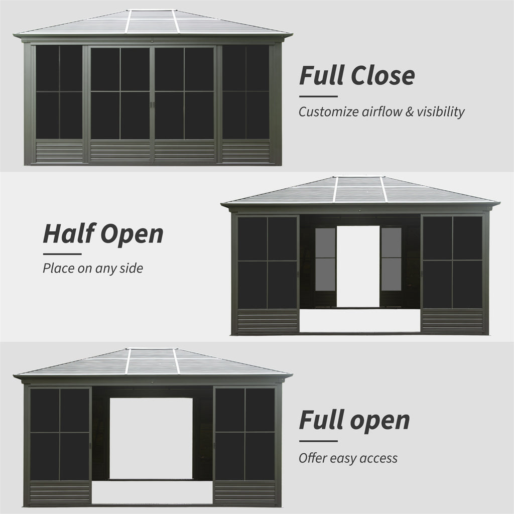 12x14FT Outdoor Sunroom, Galvanized Steel Hardtop Gazebo