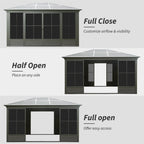 12x14FT Outdoor Sunroom, Galvanized Steel Hardtop Gazebo