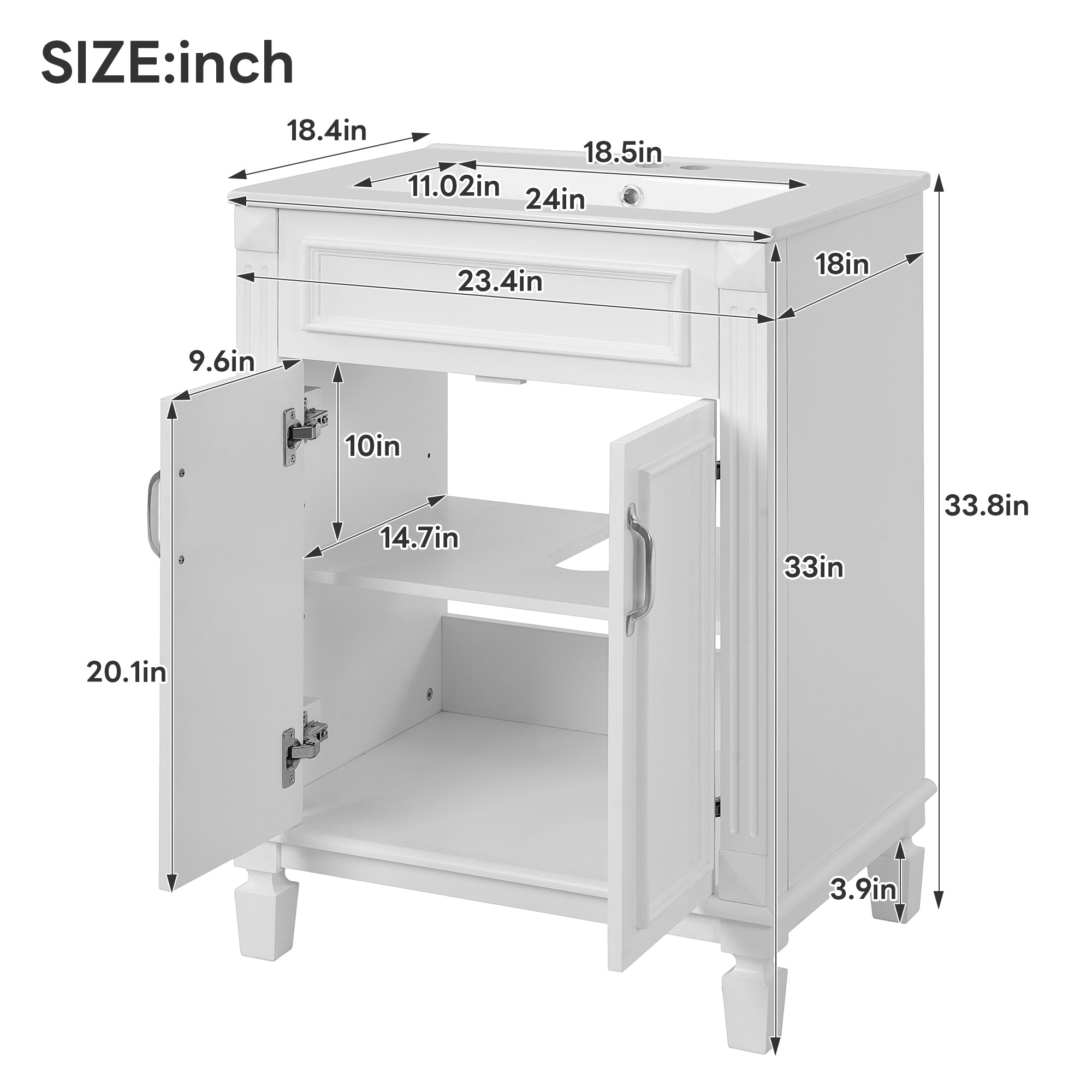 24" Bathroom Vanity with Top Sink