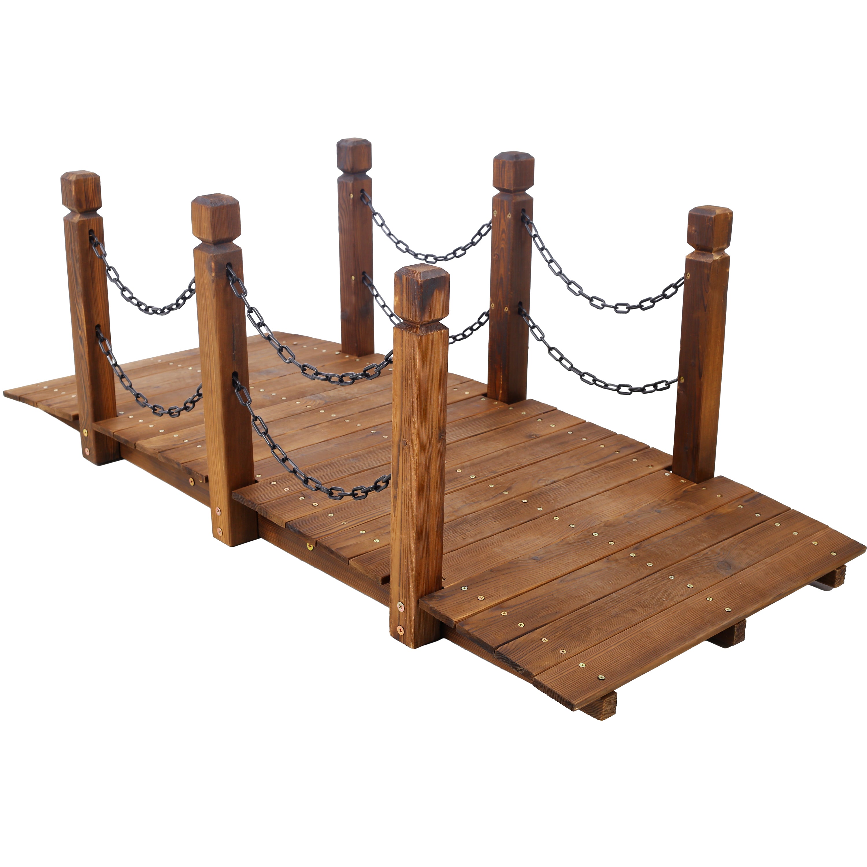 5 Ft Wooden Garden Bridge, Stained Wood Arc Footbridge