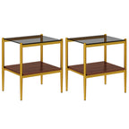 Set of 2 Rectangle End Tables with Tempered Glass Top