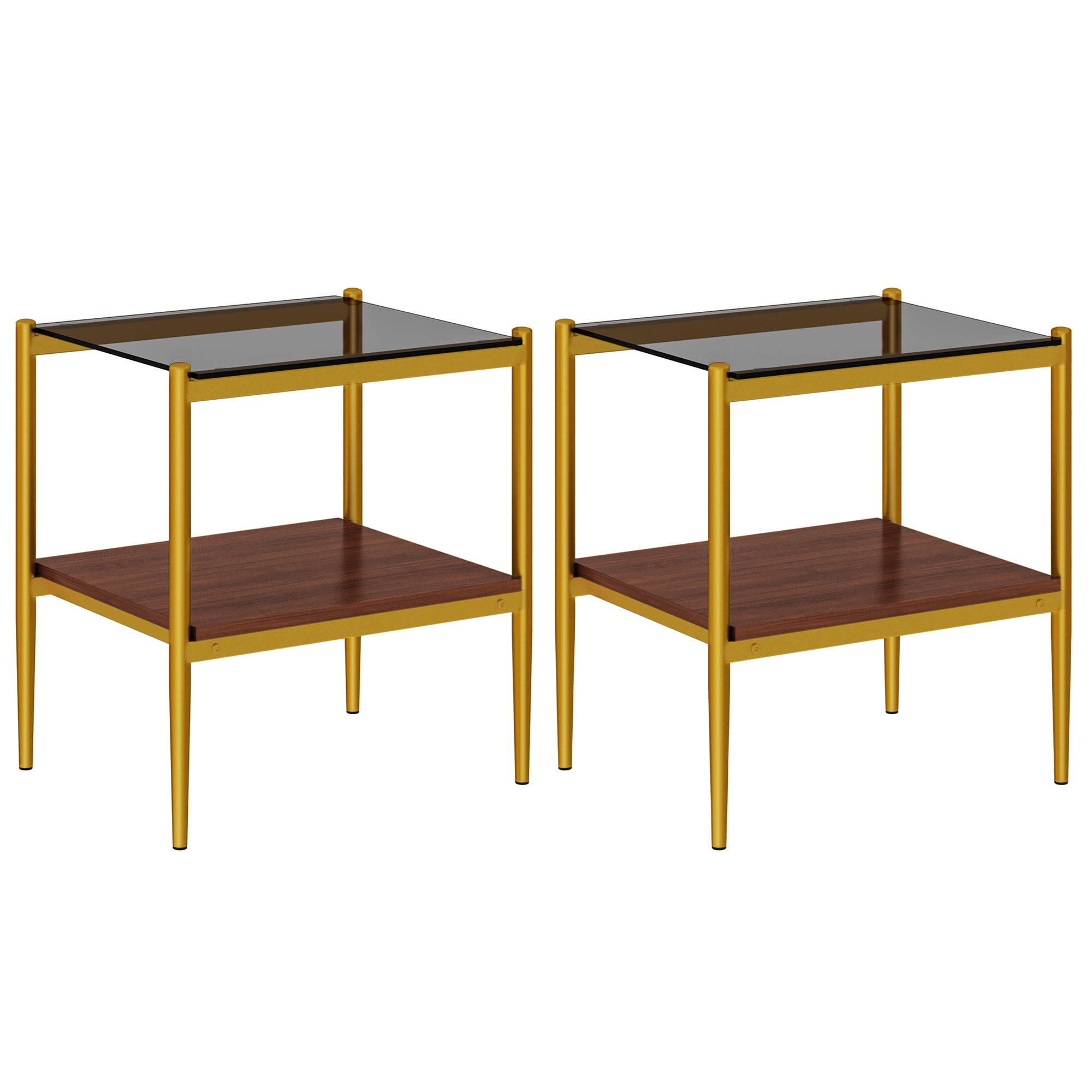 Set of 2 Rectangle End Tables with Tempered Glass Top