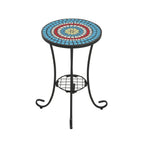 Patio Side Table with Shelf, Blue + Black