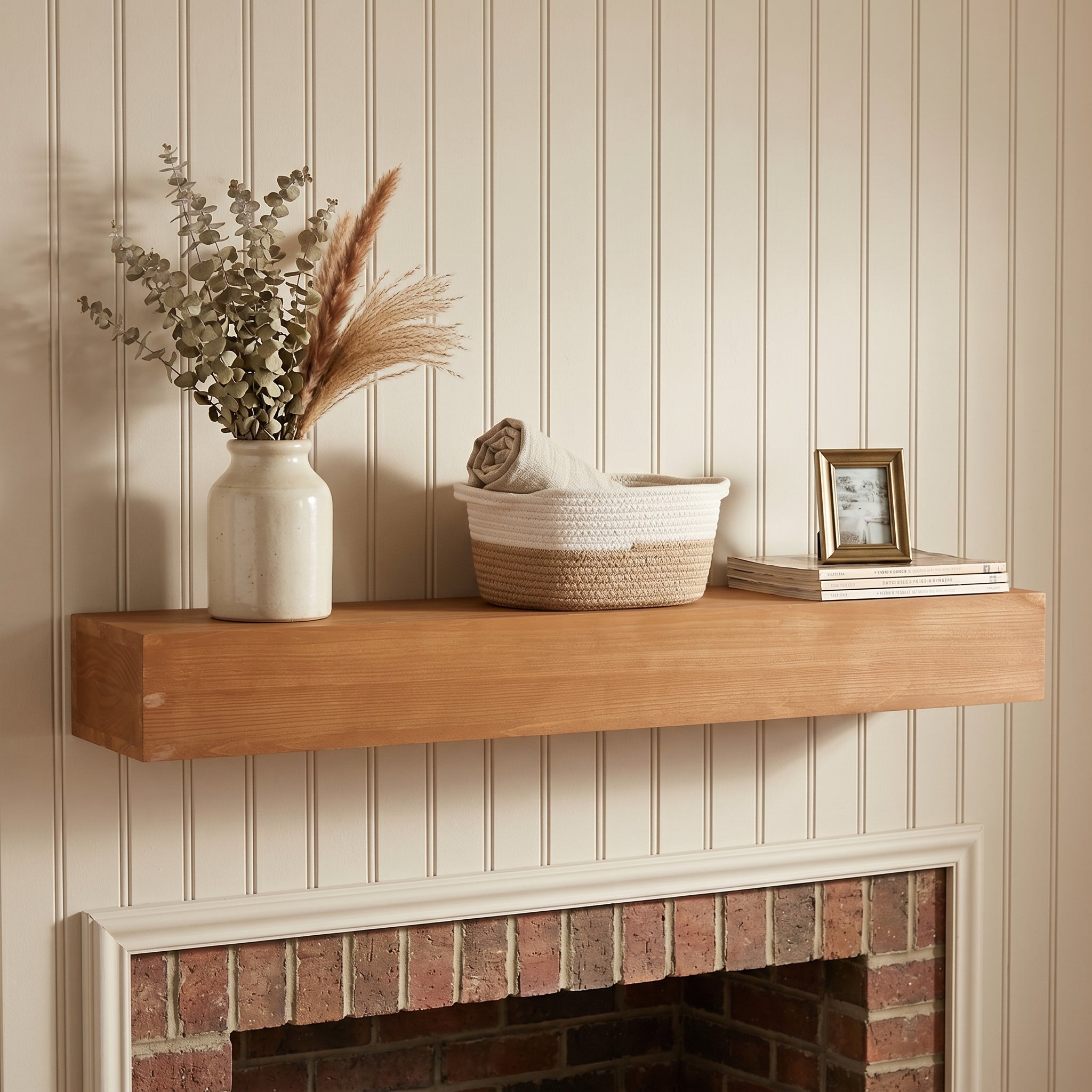 48" Fireplace Mantel Fir Wood Wall-Mounted & Floating Shelf