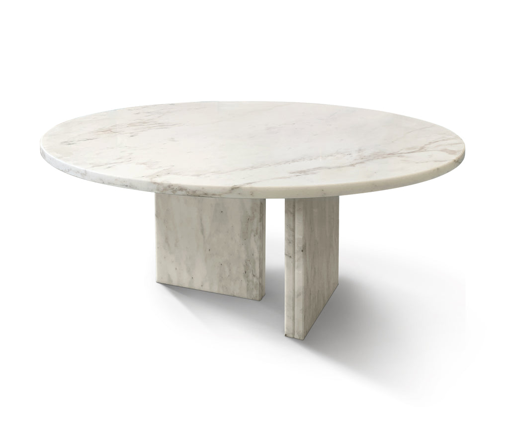 White Semi-Polished Marble Round Coffee Table