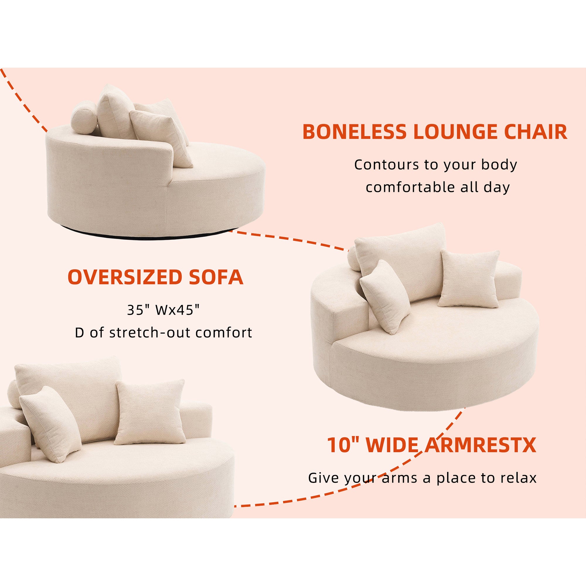 55" Oversized Round Swivel Chair