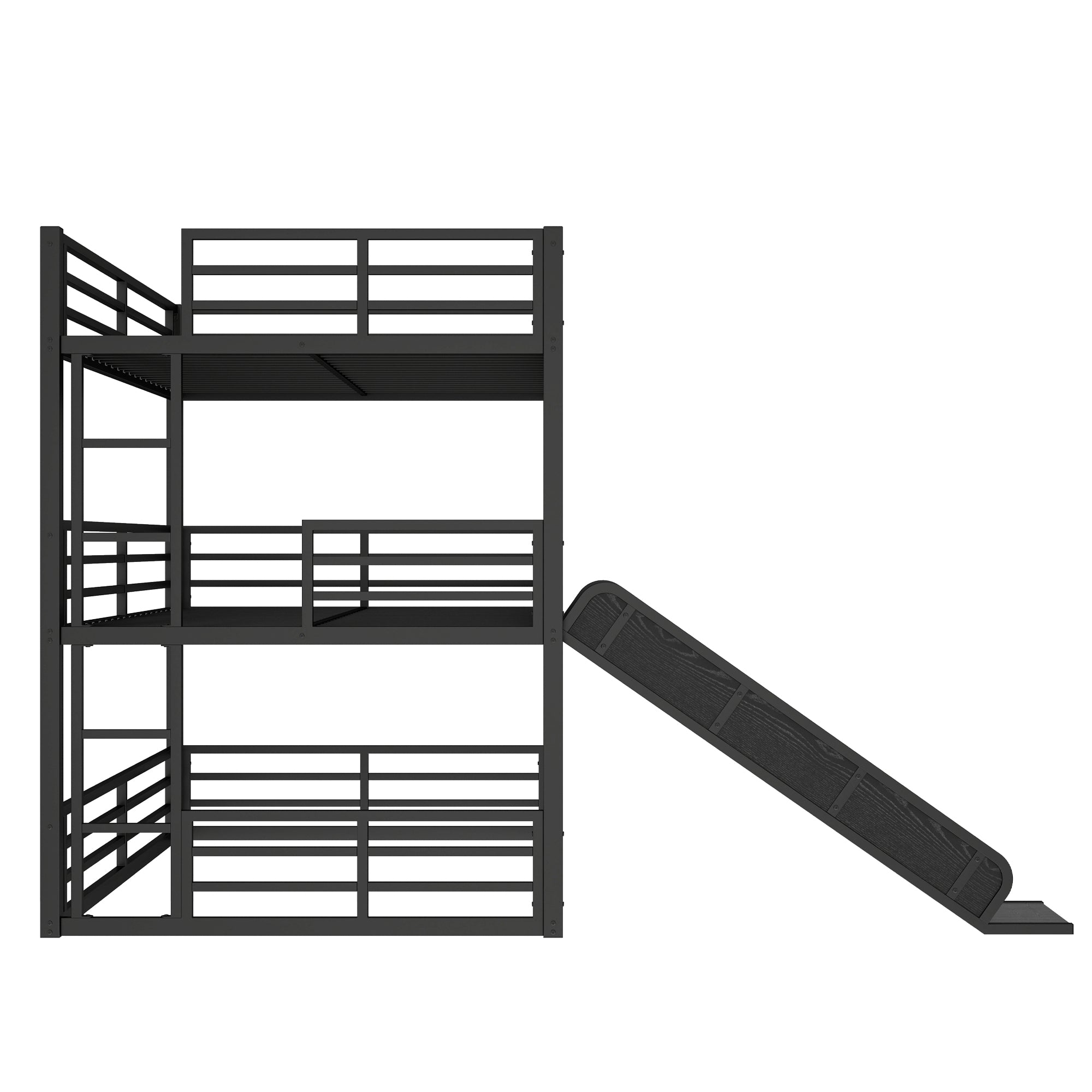 Full Over Full Over Full Bunk Bed with Slide