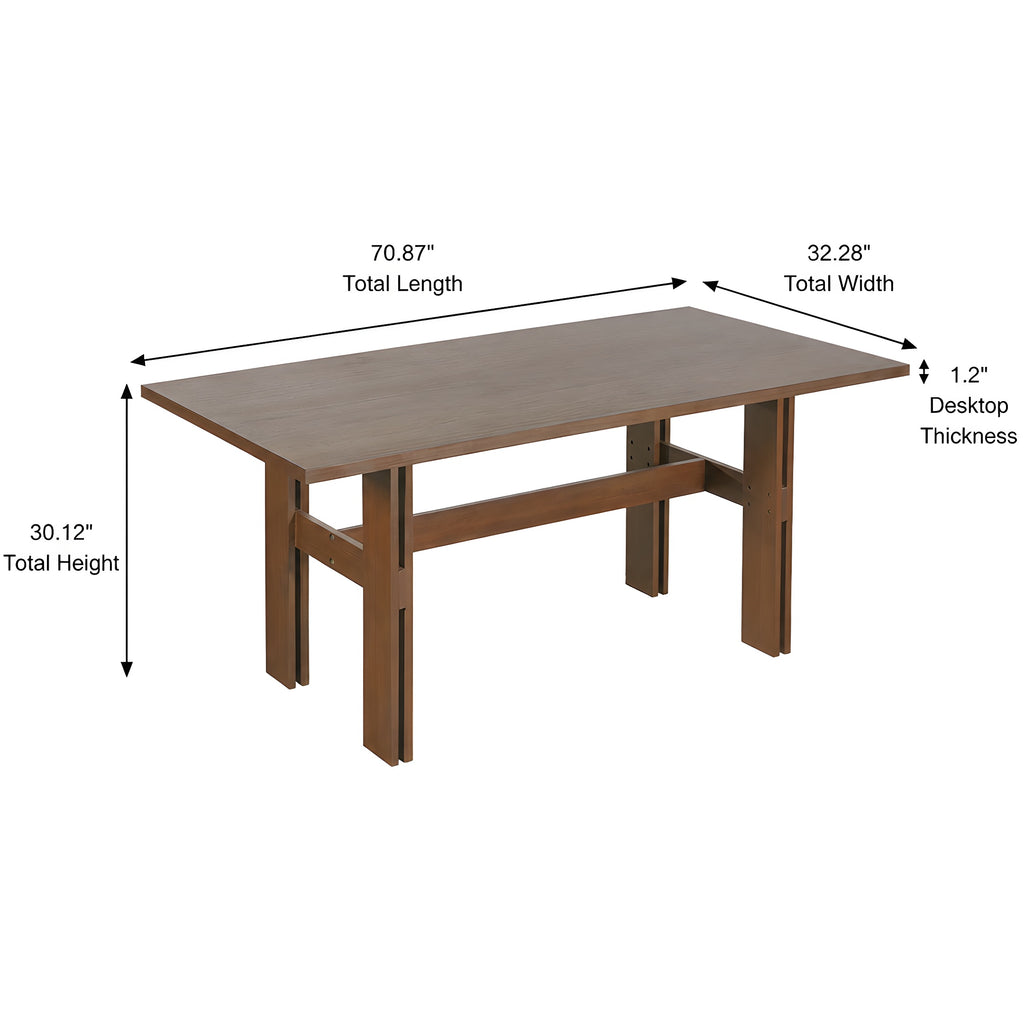 7-Piece Dining Table Set, 71" Rectangular Rubber Wood Dining Table with 6 Upholstered Arm Chairs