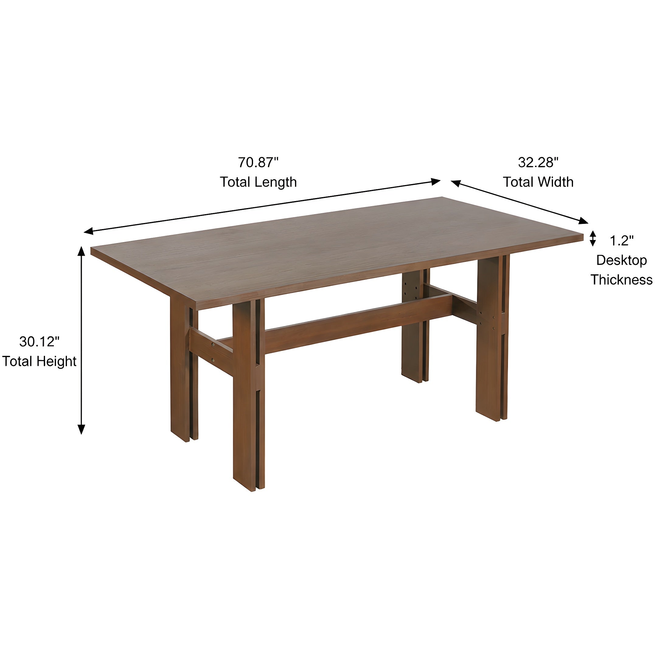 7-Piece Dining Table Set, 71" Rectangular Rubber Wood Dining Table with 6 Upholstered Arm Chairs