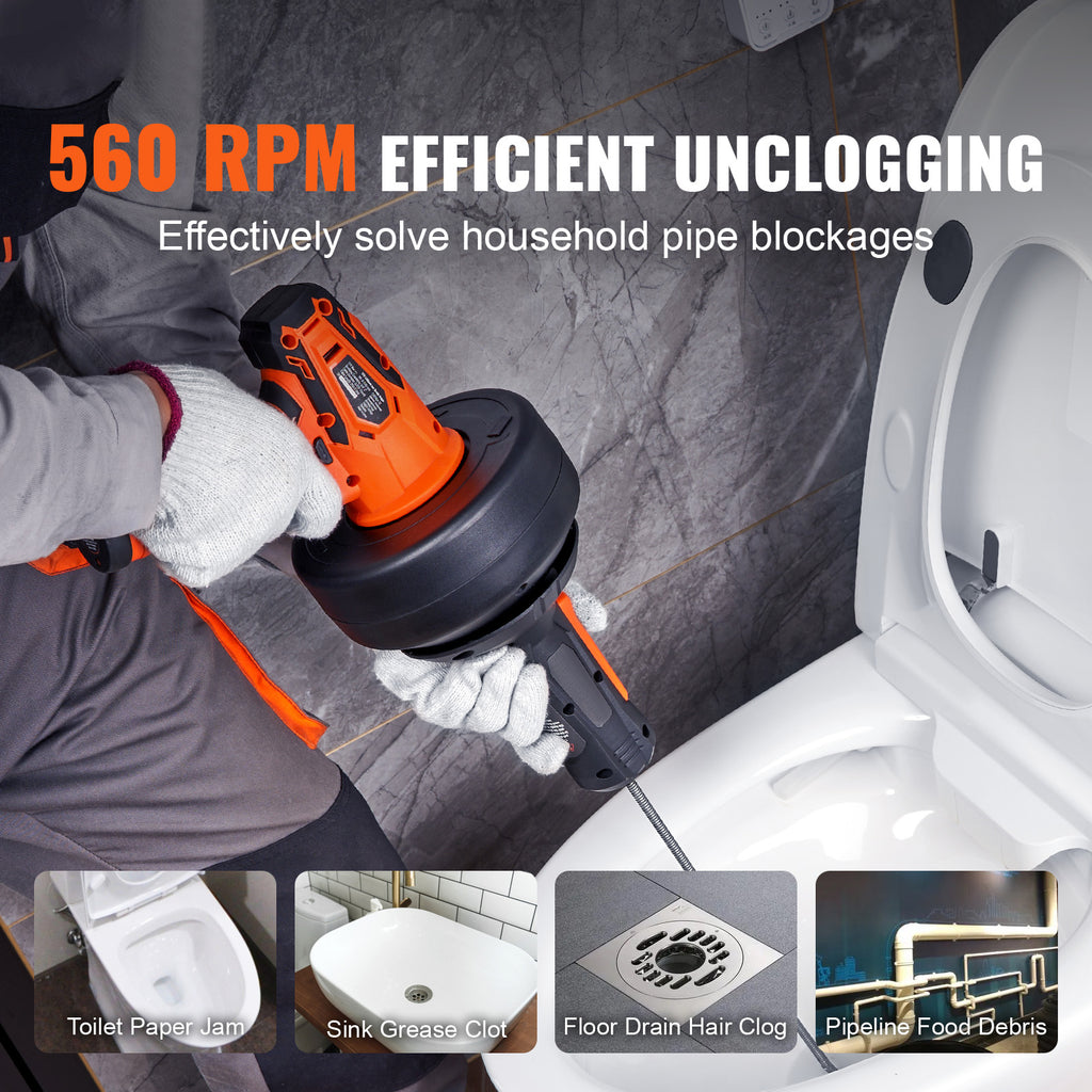 12V Electric Drain Auger - Cordless Plumbing Snake
