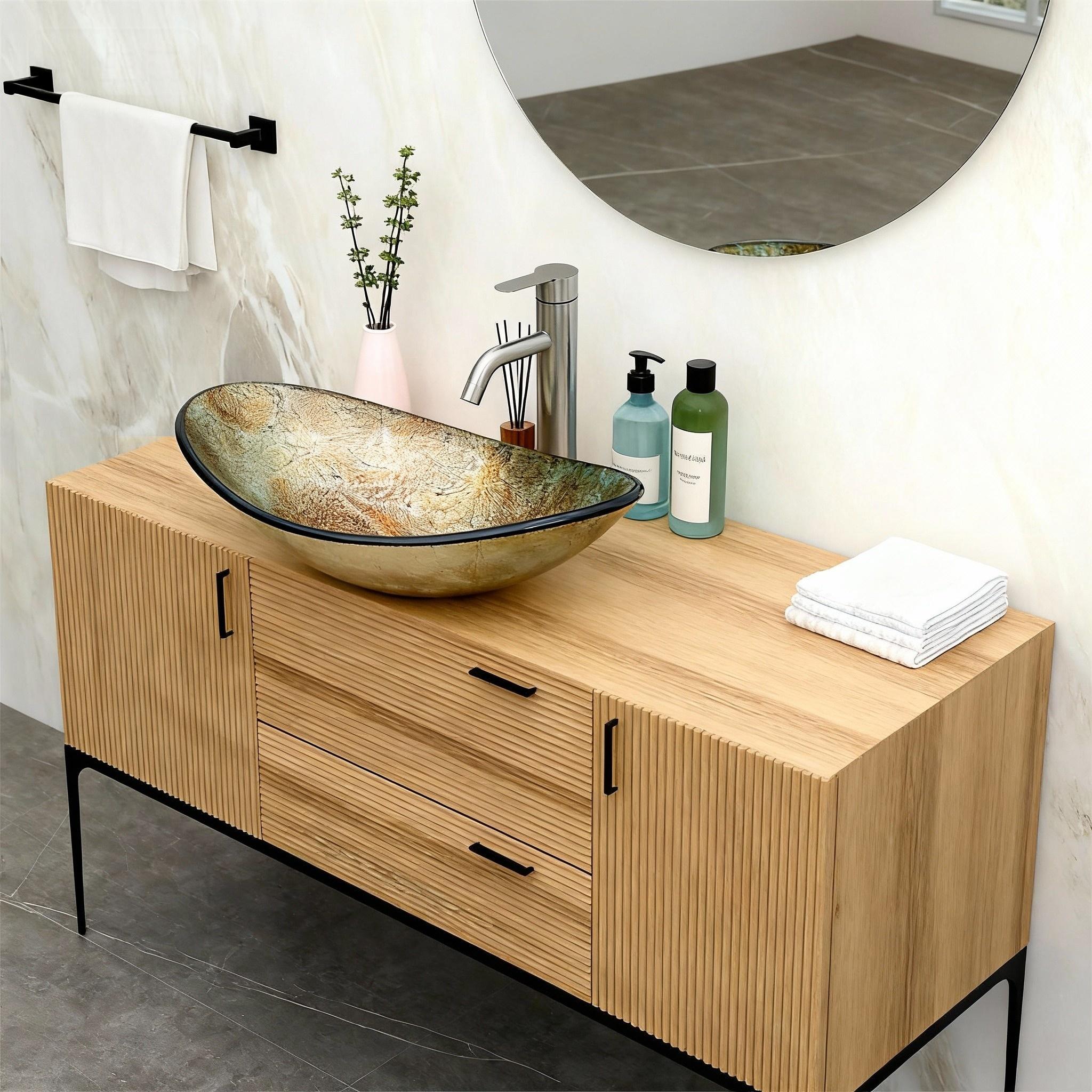 Artistic Tempered Glass Elegant Gold-Foil Glass Vessel Sink