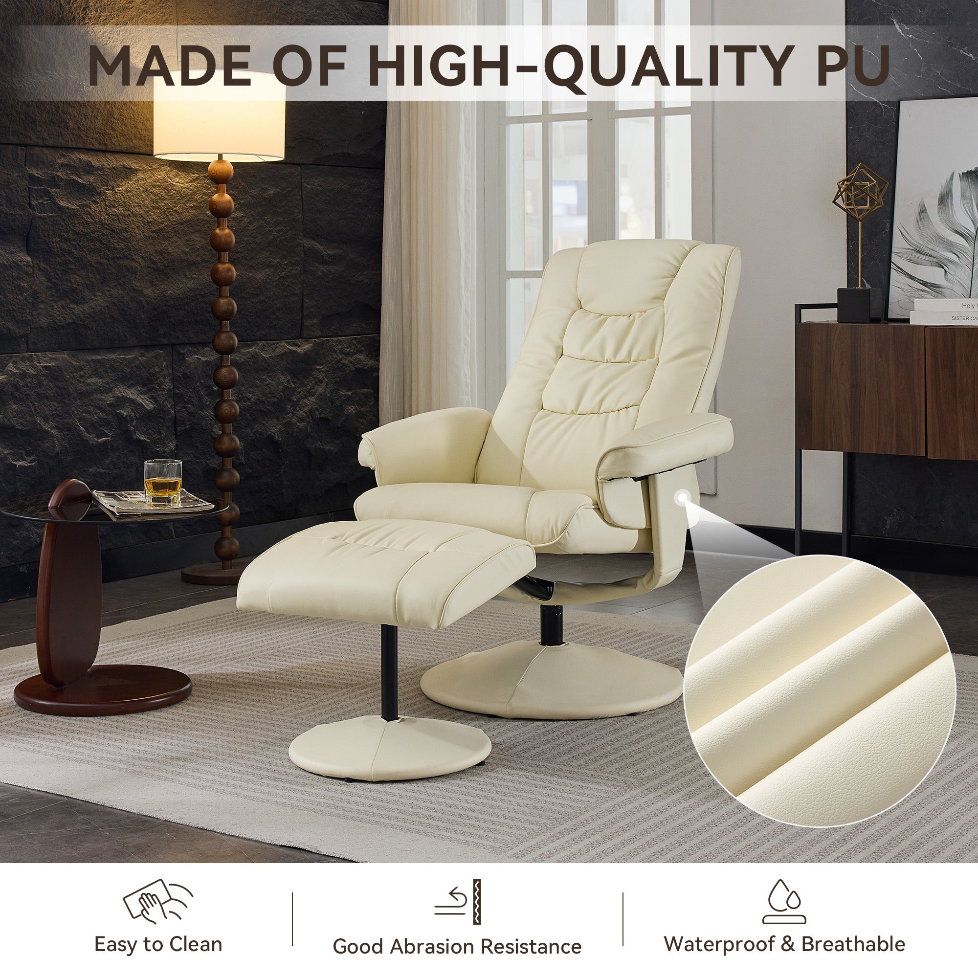 Recliner Chair with Ottoman - 360° Swivel Massage Lounge Chair
