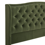 Marcella Upholstered Shelter Headboard Bed Set, King, Olive