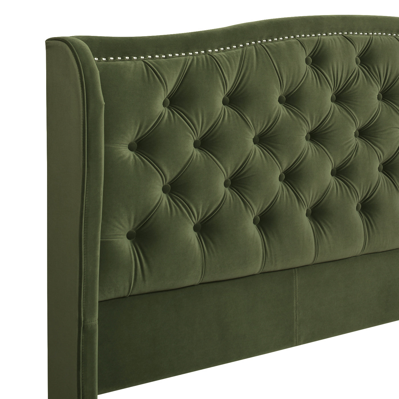 Marcella Upholstered Shelter Headboard Bed Set, King, Olive