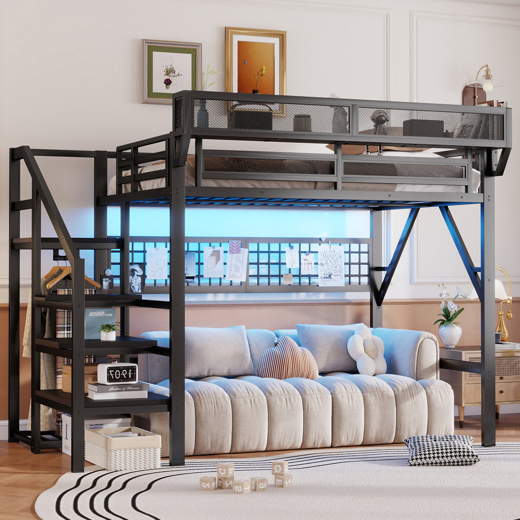 Full Size Loft Bed with Charging Station