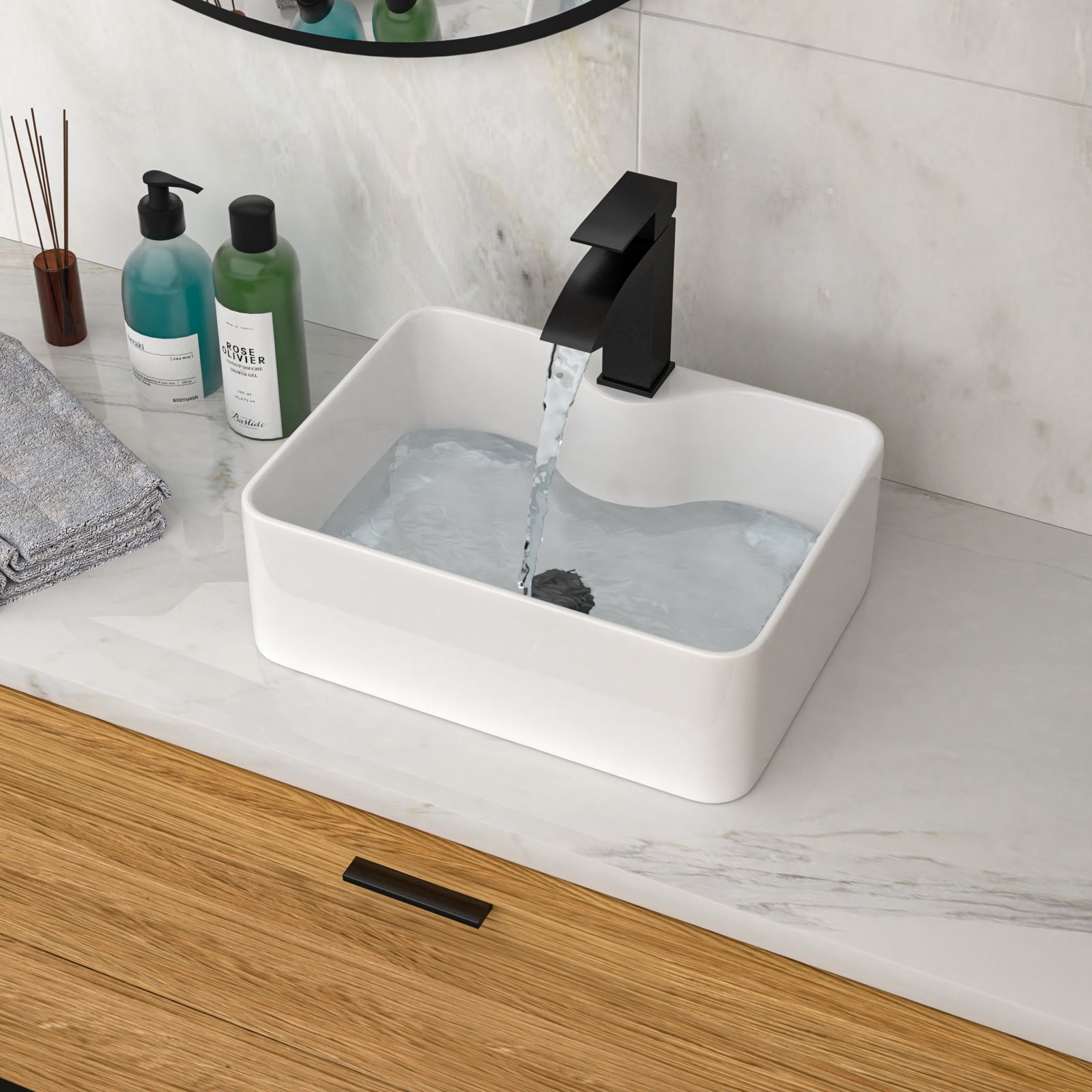 16"x12" White Ceramic Rectangular Vessel Bathroom Sink
