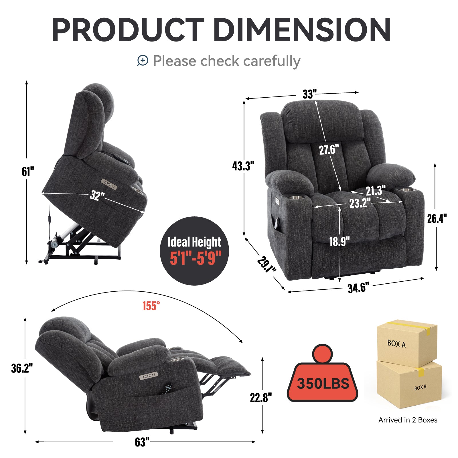 Up to 350 LBS Chenille Power Lift Recliner Chair