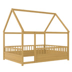 Full Size Floor Wooden Bed with House Roof Frame