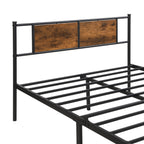 Queen Size Metal Bed Frame with Wood Panel Decoration