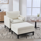 35.4" Wide Farmhouse Performance Upholstered Arm Chair with Ottoman
