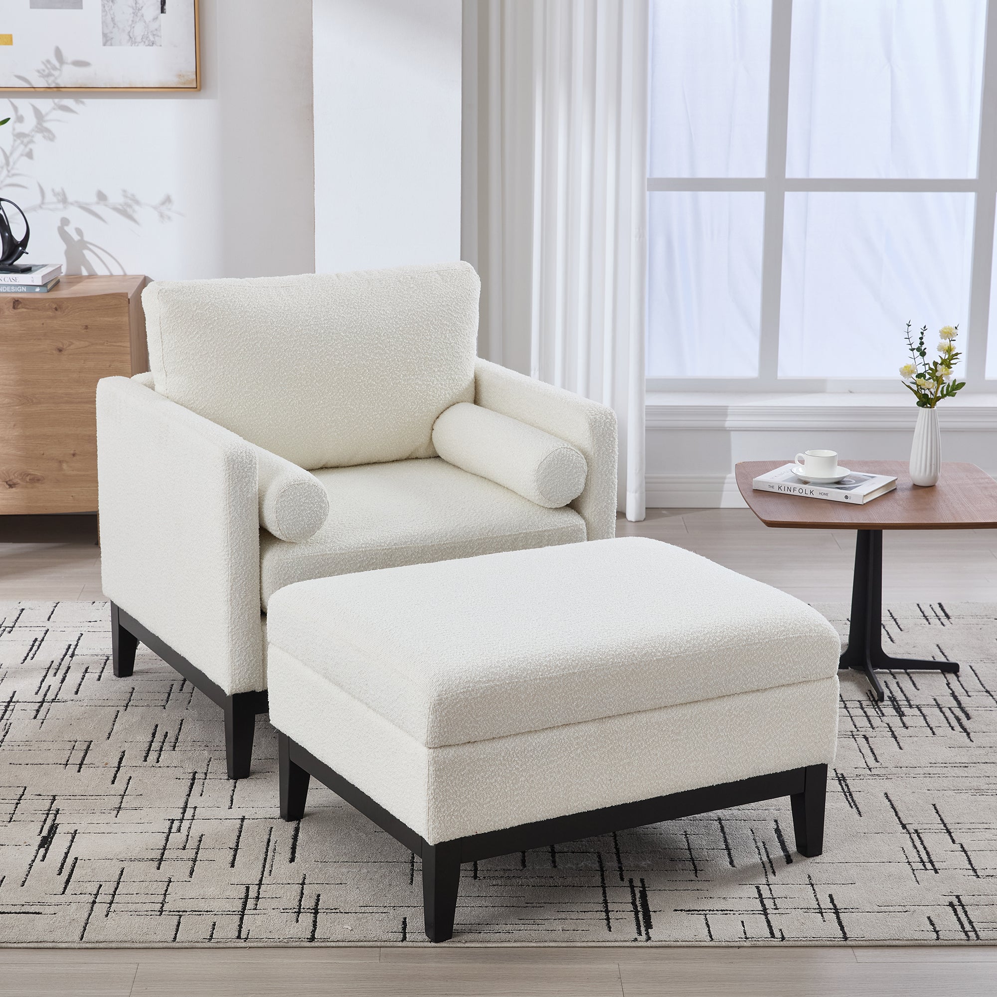 35.4" Wide Farmhouse Performance Upholstered Arm Chair with Ottoman