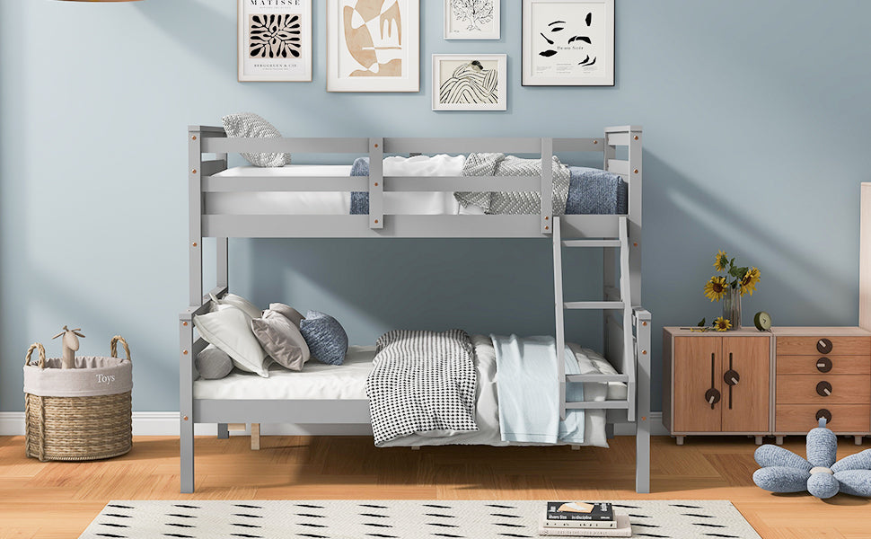 Twin Over Full Bunk Bed with Ladder, Safety Guardrail